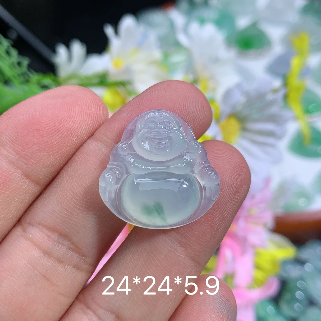 缅甸天然翡翠A货冰种飘花佛公吊坠夏气质百搭精美雕刻玉石礼物