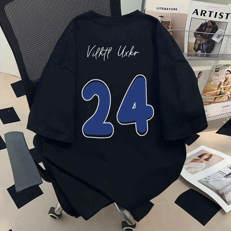 重磅纯棉短袖黑色t恤男女童夏季美式潮流字母印花ins个性宽松上衣