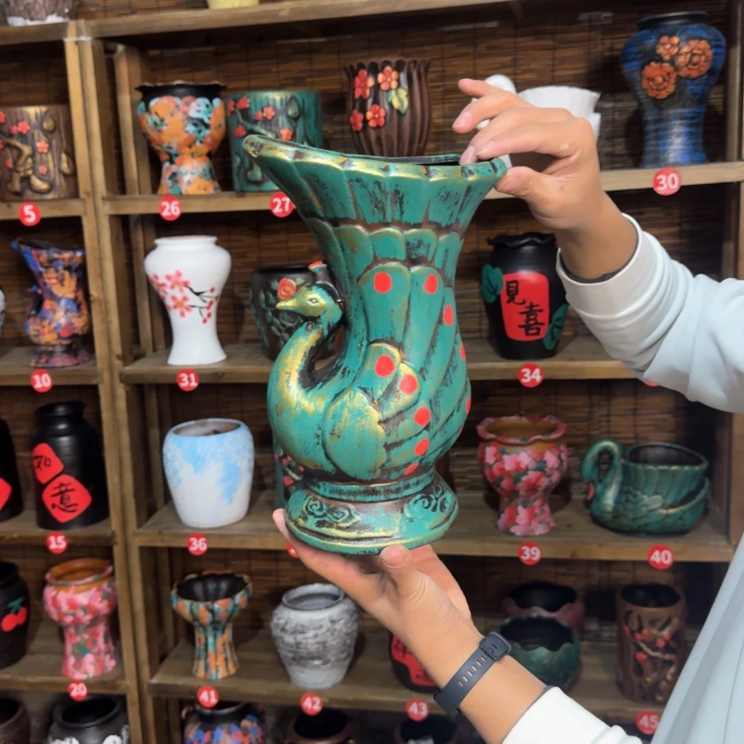 红陶浮雕花盆炸炸炸炸