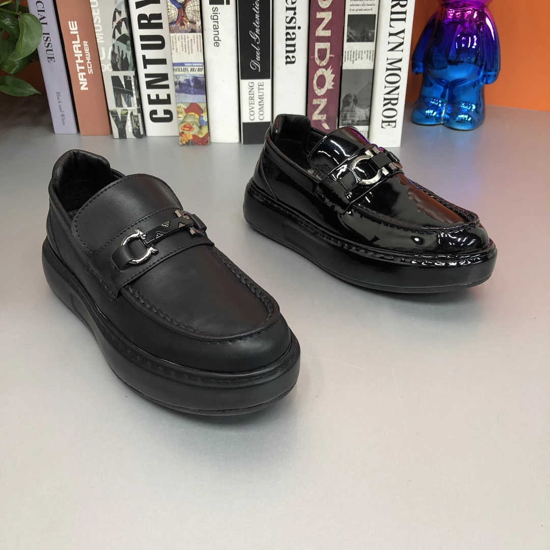 （单棉同款）新款韩版休闲金属扣厚底增高个性皮鞋两款可选