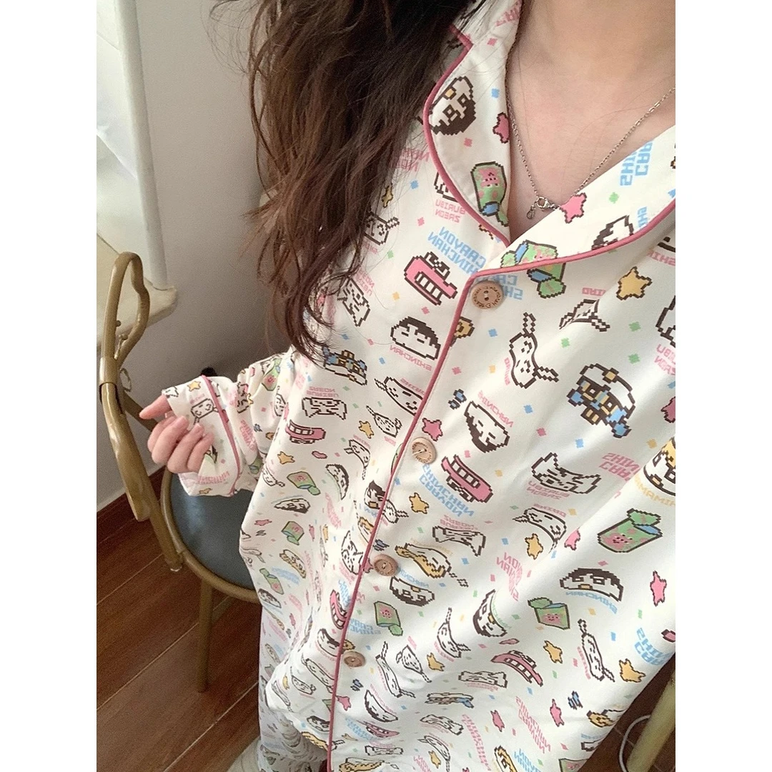 【DSYJ大睡衣家】可爱蜡笔小新印花长袖睡衣女春秋款卡通家居服套装