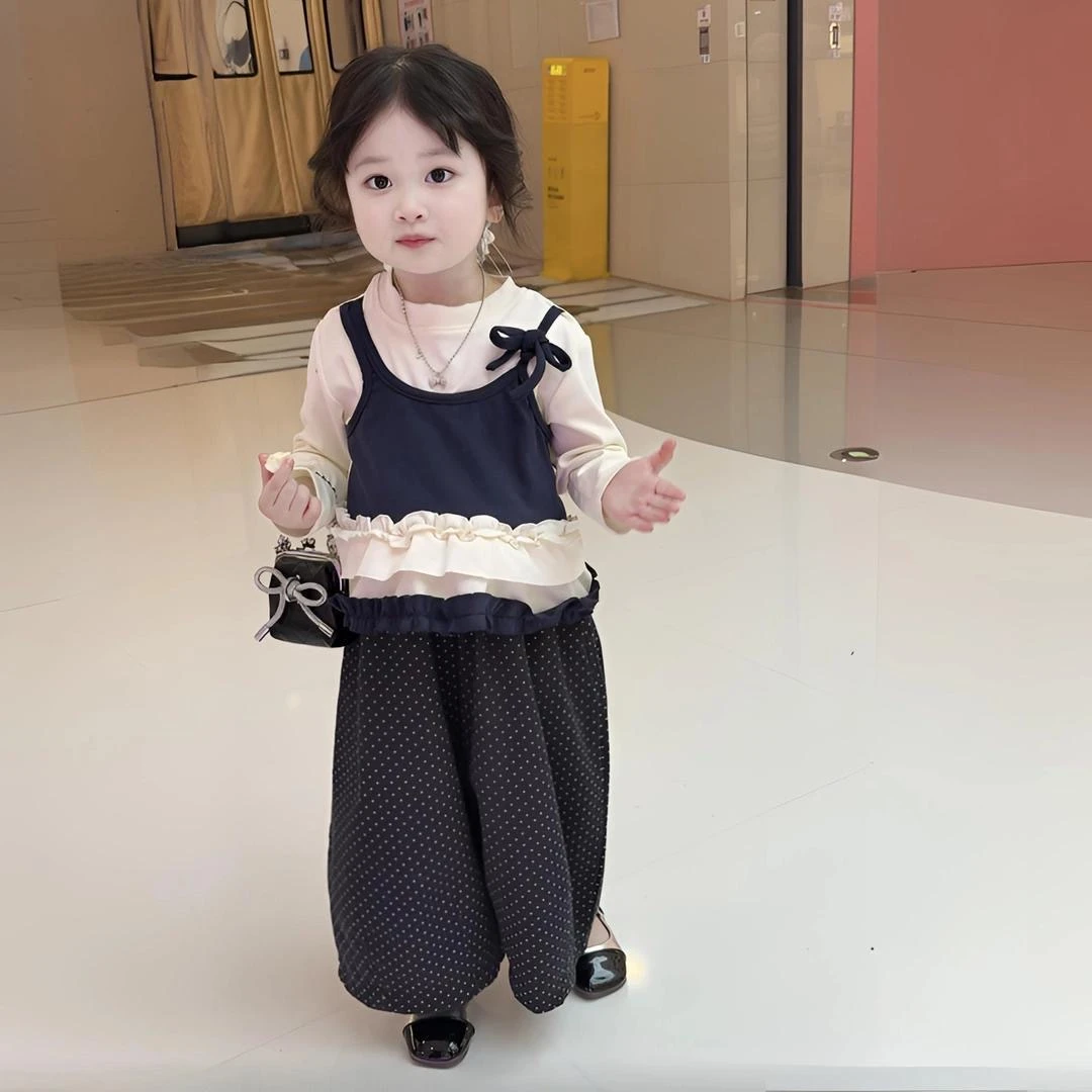 女童洋气春秋季圆点套装女宝宝2025新款休闲两件套韩版森系秋装潮