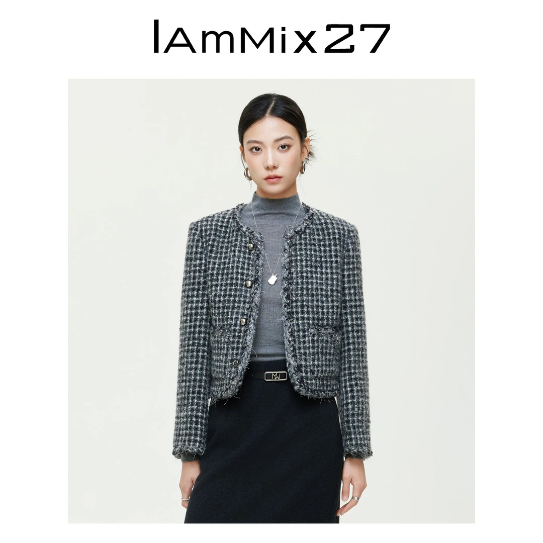 Iammix27格纹纯色女士短外套M4D3011