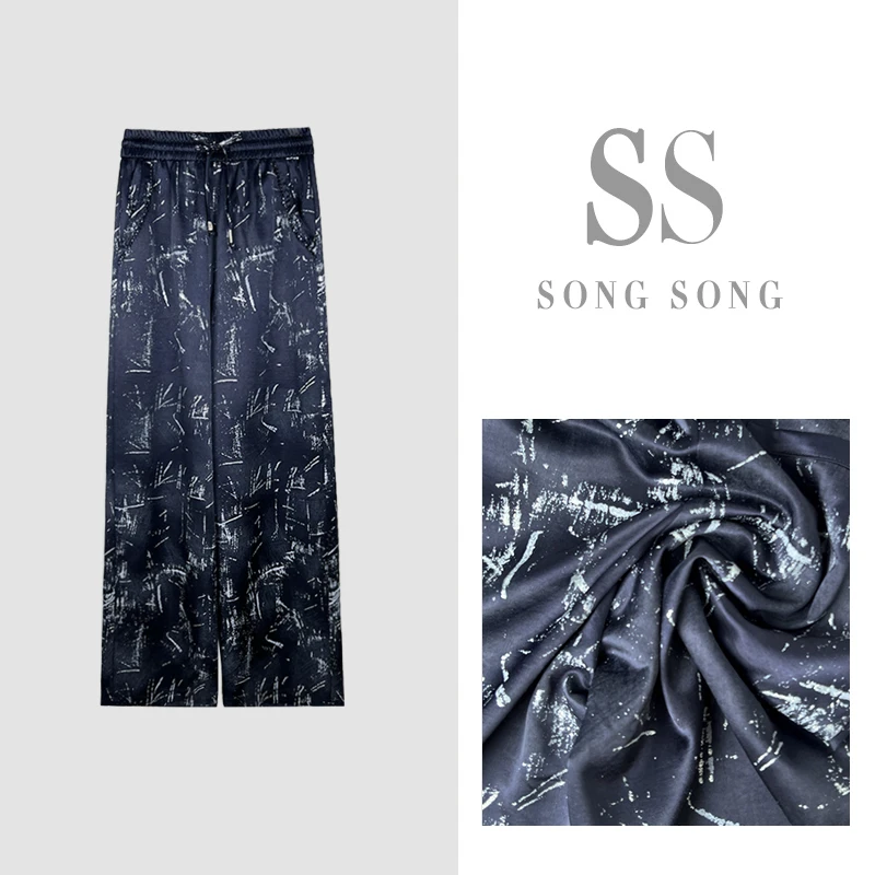 SONG-原创【长裤-静谧蓝法】新款重工印花时尚洋气百搭显瘦气质