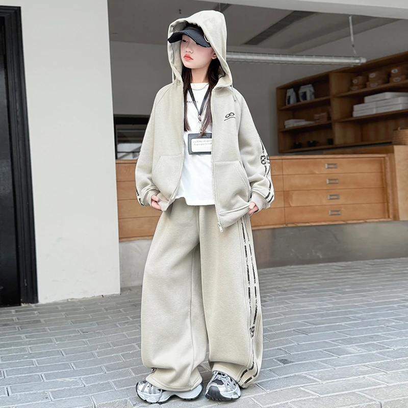 女童秋冬卫衣套装2025新款儿童秋装加绒保暖洋气时髦女大童两件套