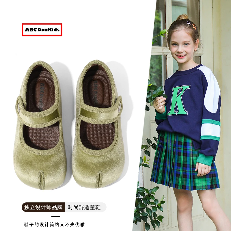 ABC Doukids女童小皮鞋2025新儿童魔术贴公主鞋复古假分趾宝宝鞋