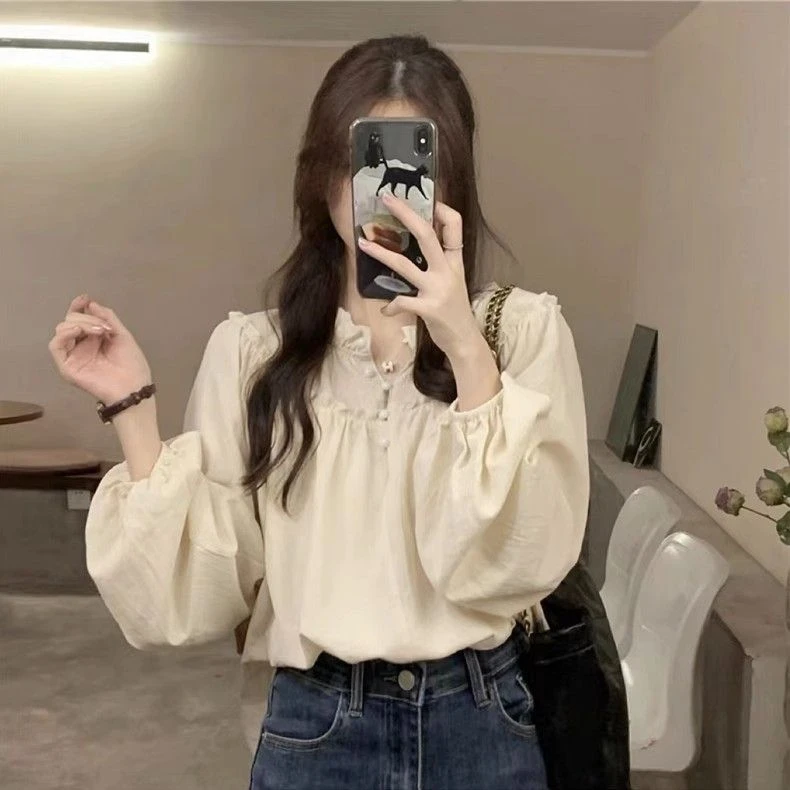 2025春季木耳边法式长袖衬衫女装新款设计感宽松上衣超仙6767