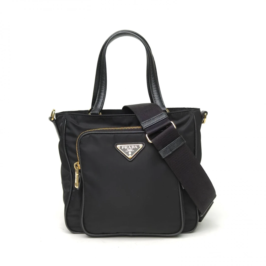 99新 Prada/普拉达 【娇】黑色 尼龙 托特手提单肩包 723211