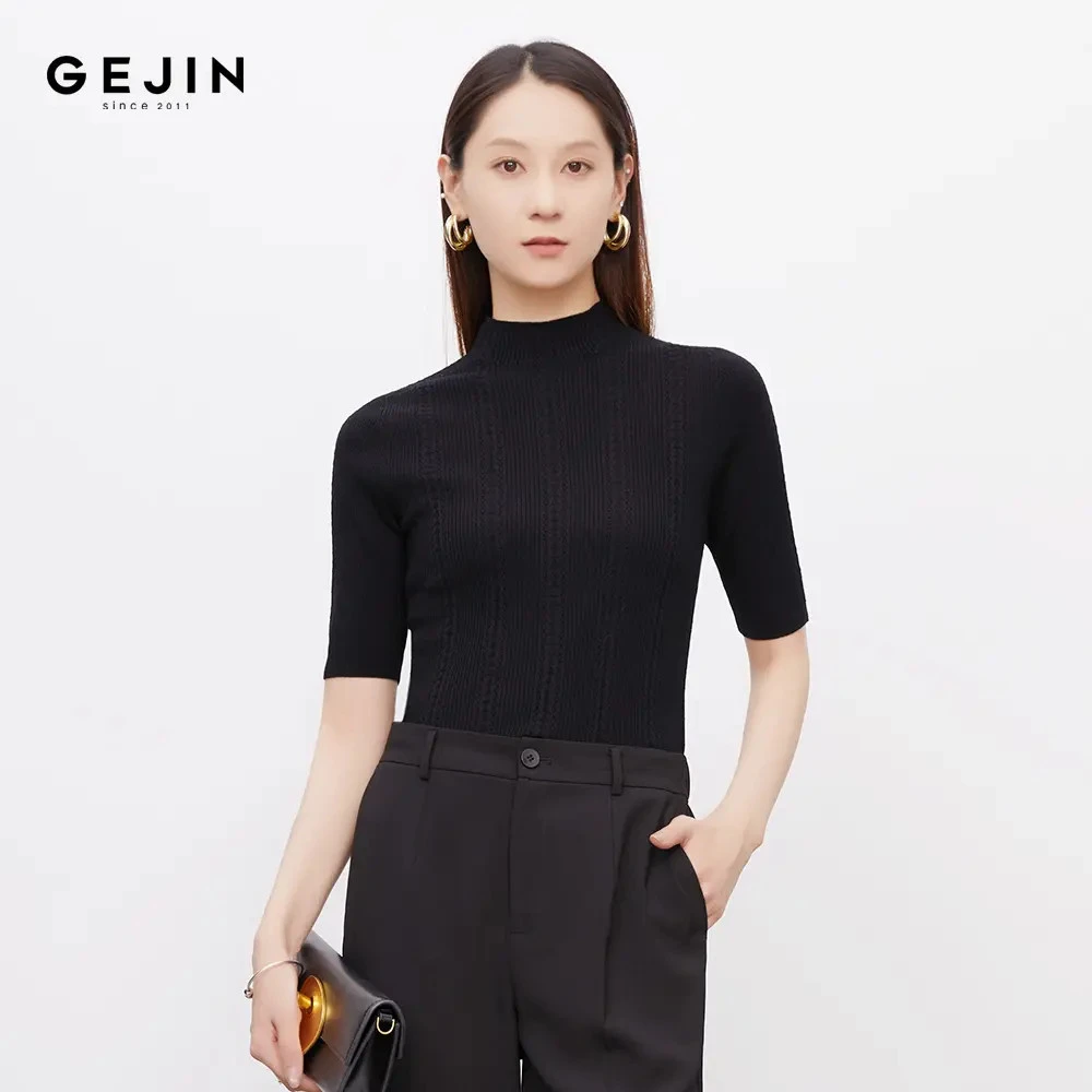 GEJIN/歌锦早秋新款麻花纹理知性优雅修身百搭针织上衣GJ12660047