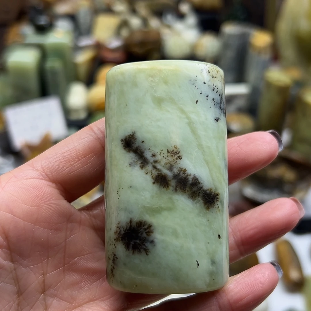 岫玉未镶嵌颈饰辽阳料水草印章手玩有瑕