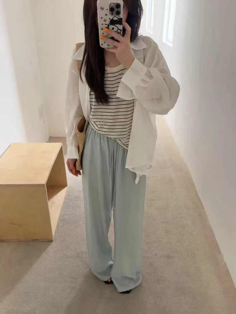 水原家 大码休闲遛弯抖抖裤女2025夏百搭宽松防蚊阔腿裤