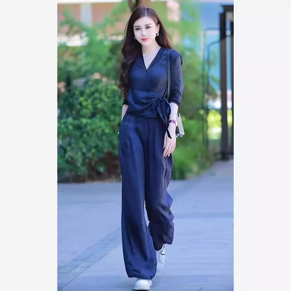 两件套装女2024夏新品文艺时尚减龄设计感V领衬衫百搭洋气衣服女