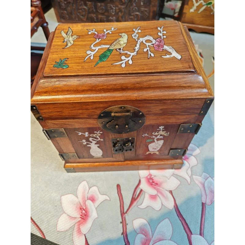 花梨木螺钿镶嵌官箱抽屉百宝箱陪嫁箱25*25*18