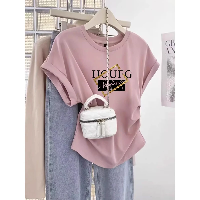 2025新款设计感小飞袖褶皱正肩纯棉短袖t恤女收腰显瘦圆领上衣潮