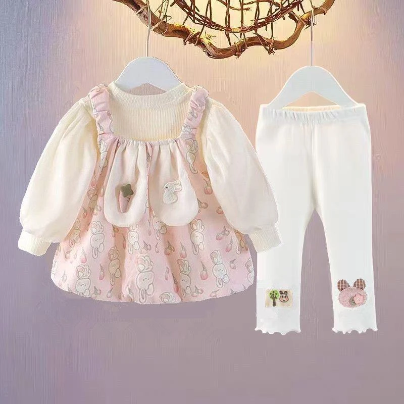 童装女童秋季套装-岁洋气女孩宝宝长袖三件套周岁婴儿公主裙子