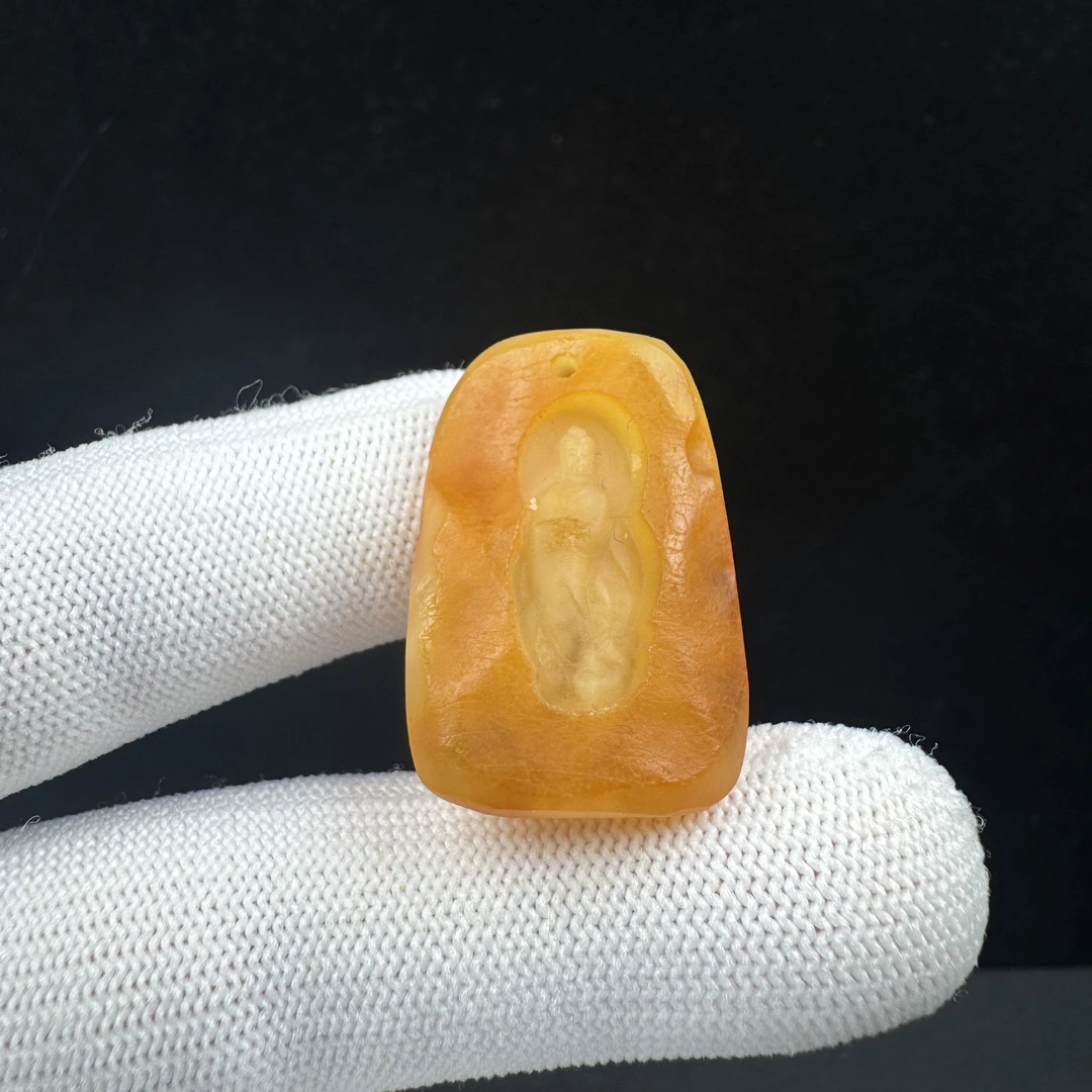 D3330【瑕疵】天然原矿蜜蜡 雕刻牌21*31*5.8mm支持复检假一罚十