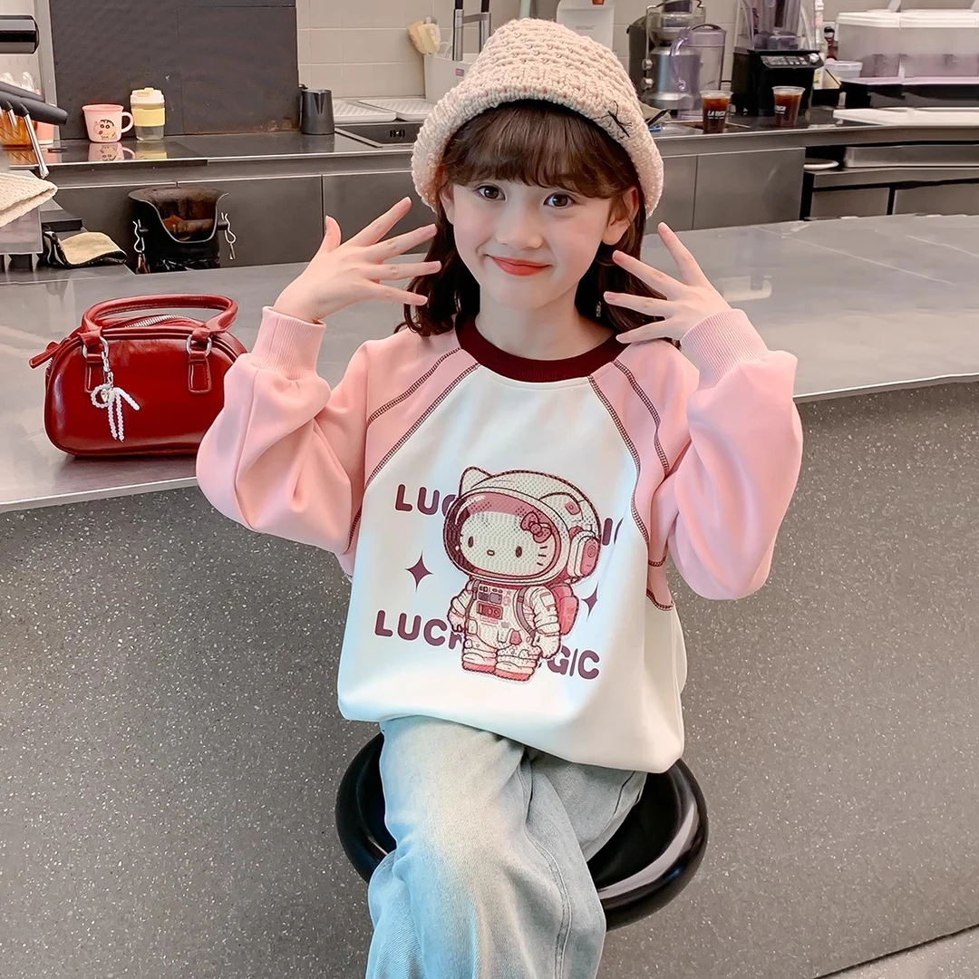 女童卫衣春秋款2025新款洋气小女孩春季圆领上衣儿童长袖时髦衣服