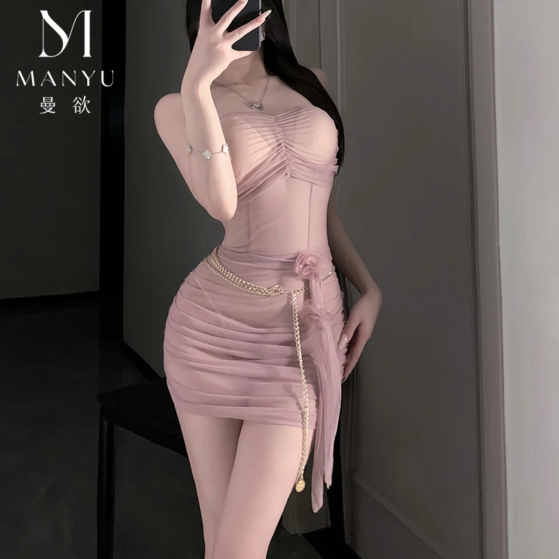 曼欲【挂脖收腰钢托】性感修身显瘦套装