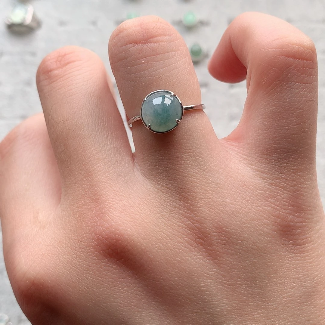 翡翠戒指银S925镶嵌S***f0086