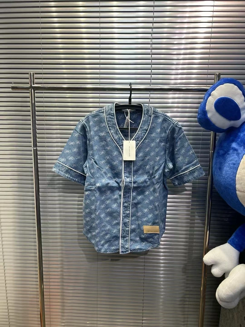 全新未使用 GALLIANO LANDOR 蓝色满印logo 牛仔短袖棒球服/全新