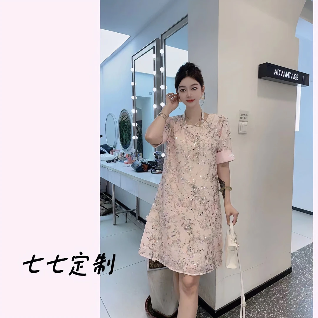 感夏季新款气质优雅重工定制盘扣女装连衣裙5505#