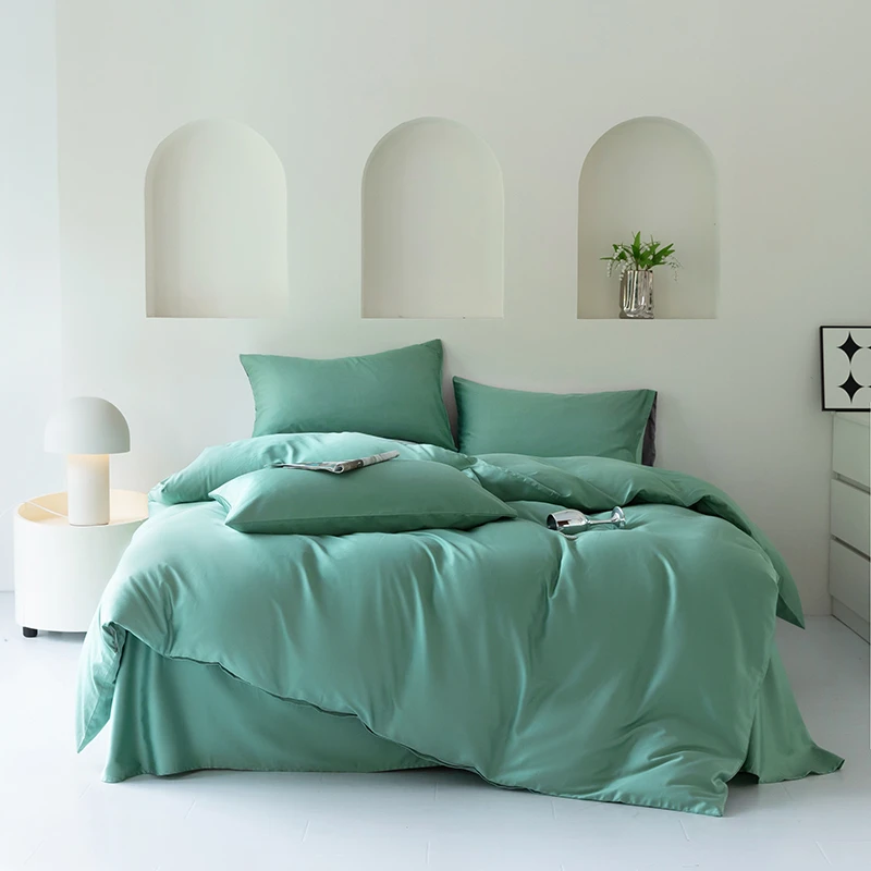 【大漂亮】100支纯棉简约双拼纯色被套学生三件套四件套-马卡龙系列
