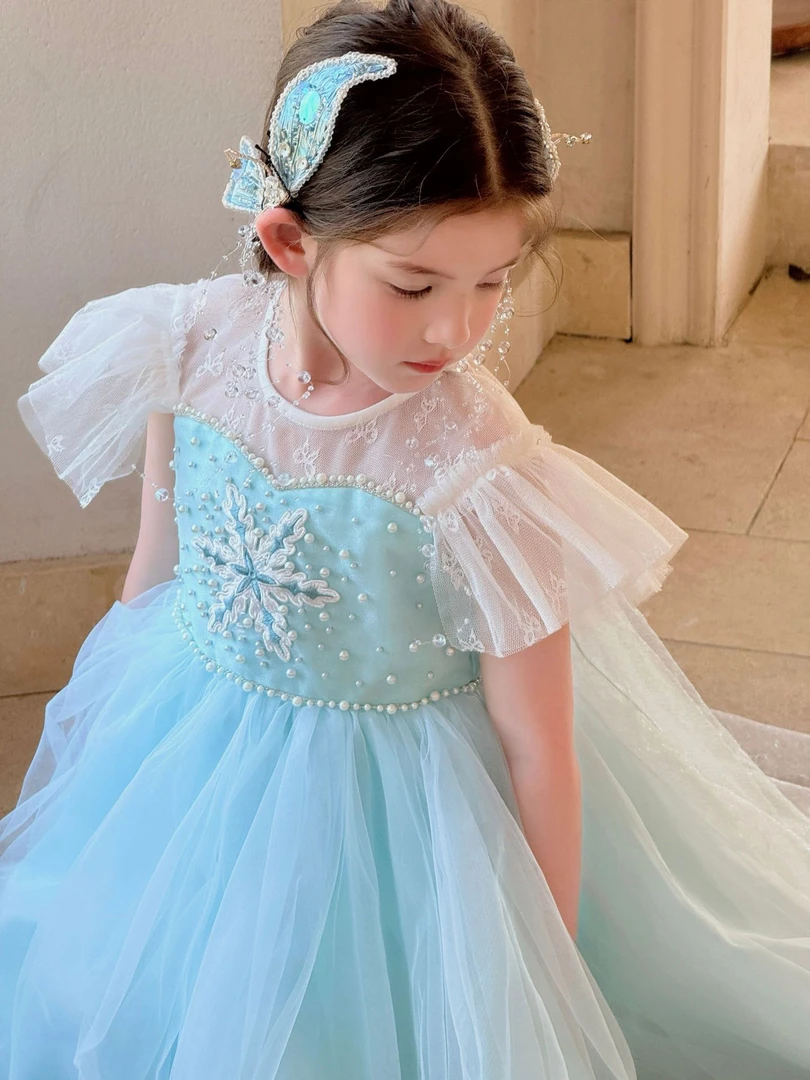 洋气公主风【冰雪爱莎】夏季女蓬蓬裙女童生日公主裙公主连衣裙蕾丝