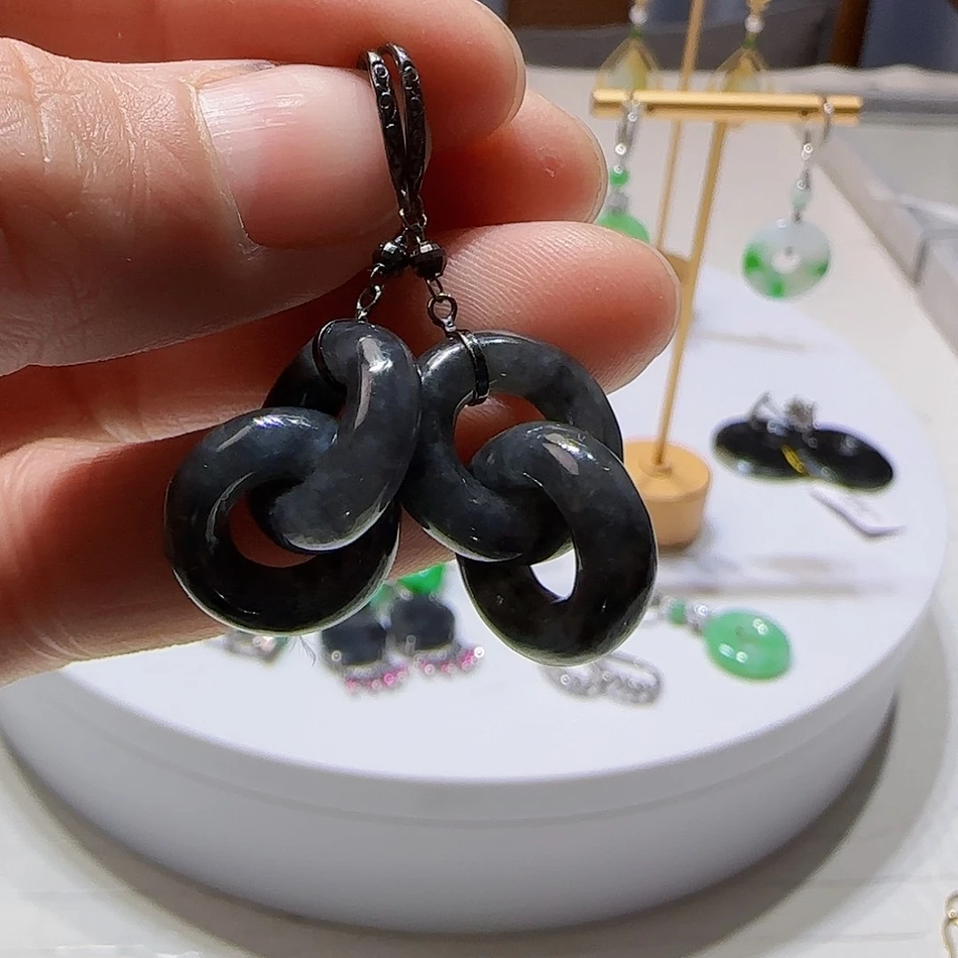 翡翠耳饰18K金镶嵌天然缅甸a货翡翠