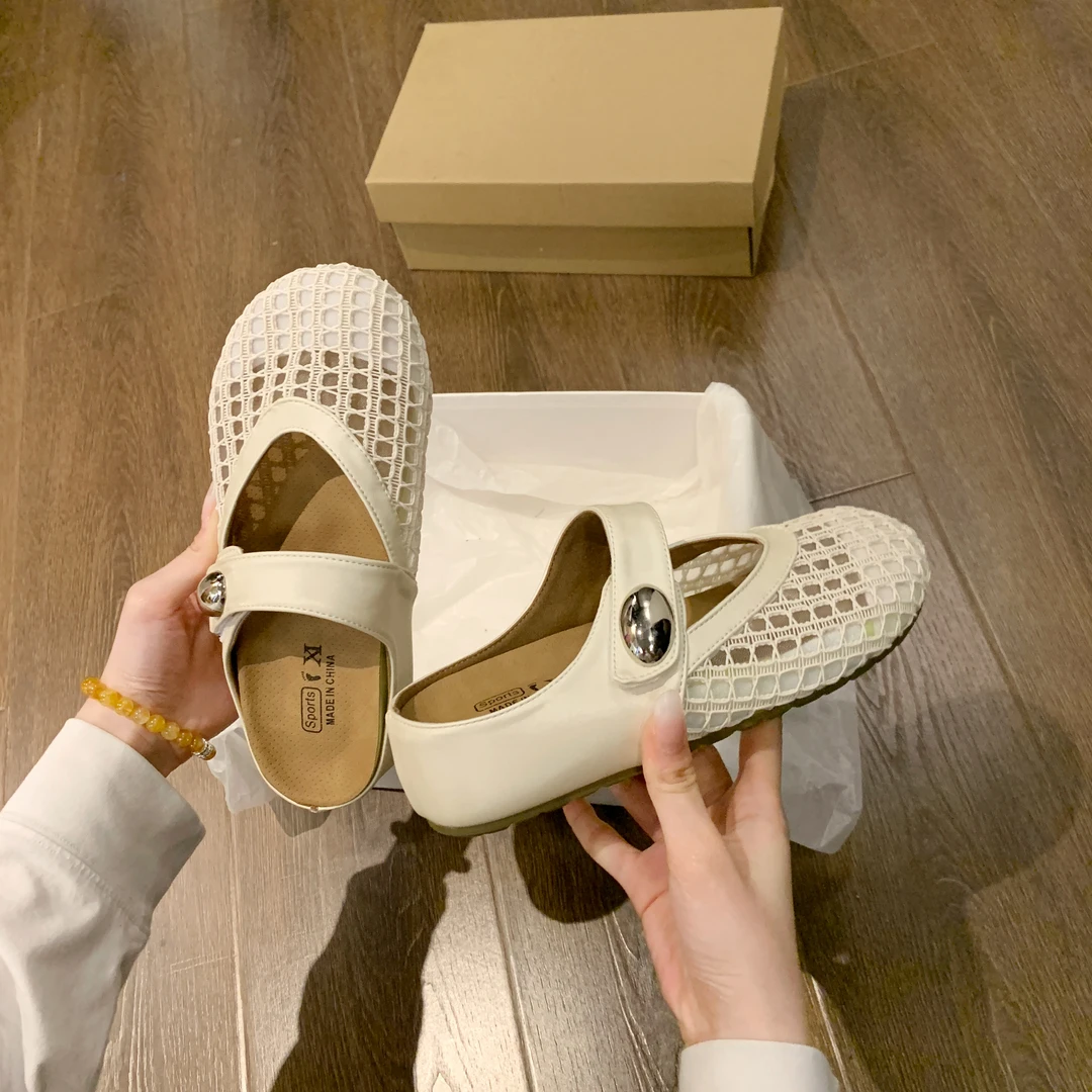 超火厚底内增高一脚蹬包头半拖鞋女夏外穿2025新款镂空透气凉拖鞋