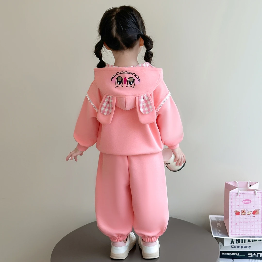 女童秋季卡通卫衣套装2025儿童运动帽衫女宝宝休闲卫裤时髦两件套