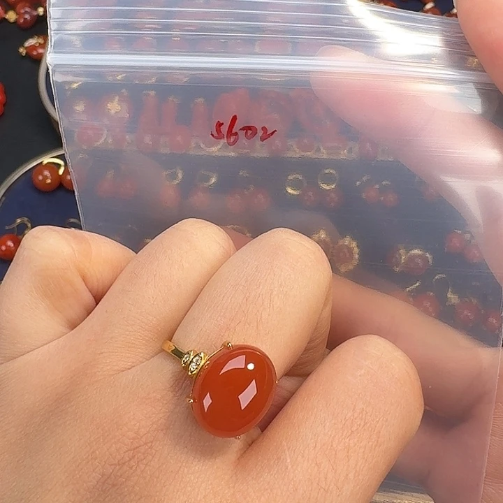 南红玛瑙银S925镶嵌戒指