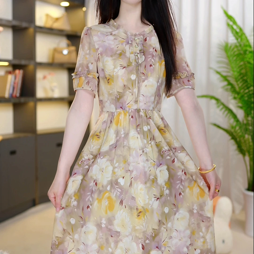 <0A106.>2025年夏季新款时尚气质优雅连衣裙中式减龄气质连衣裙