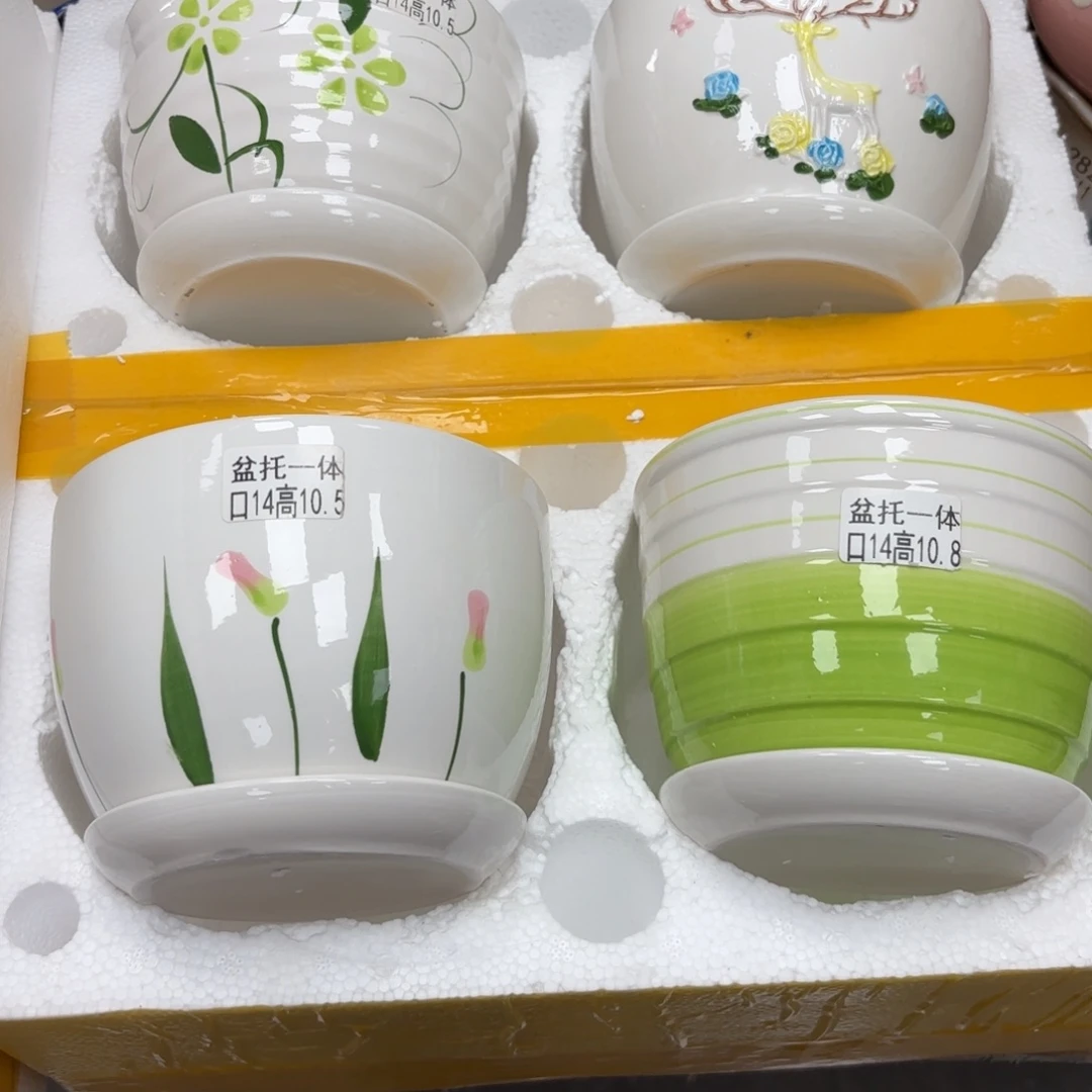 @夏西陶瓷花盆@@四个手绘