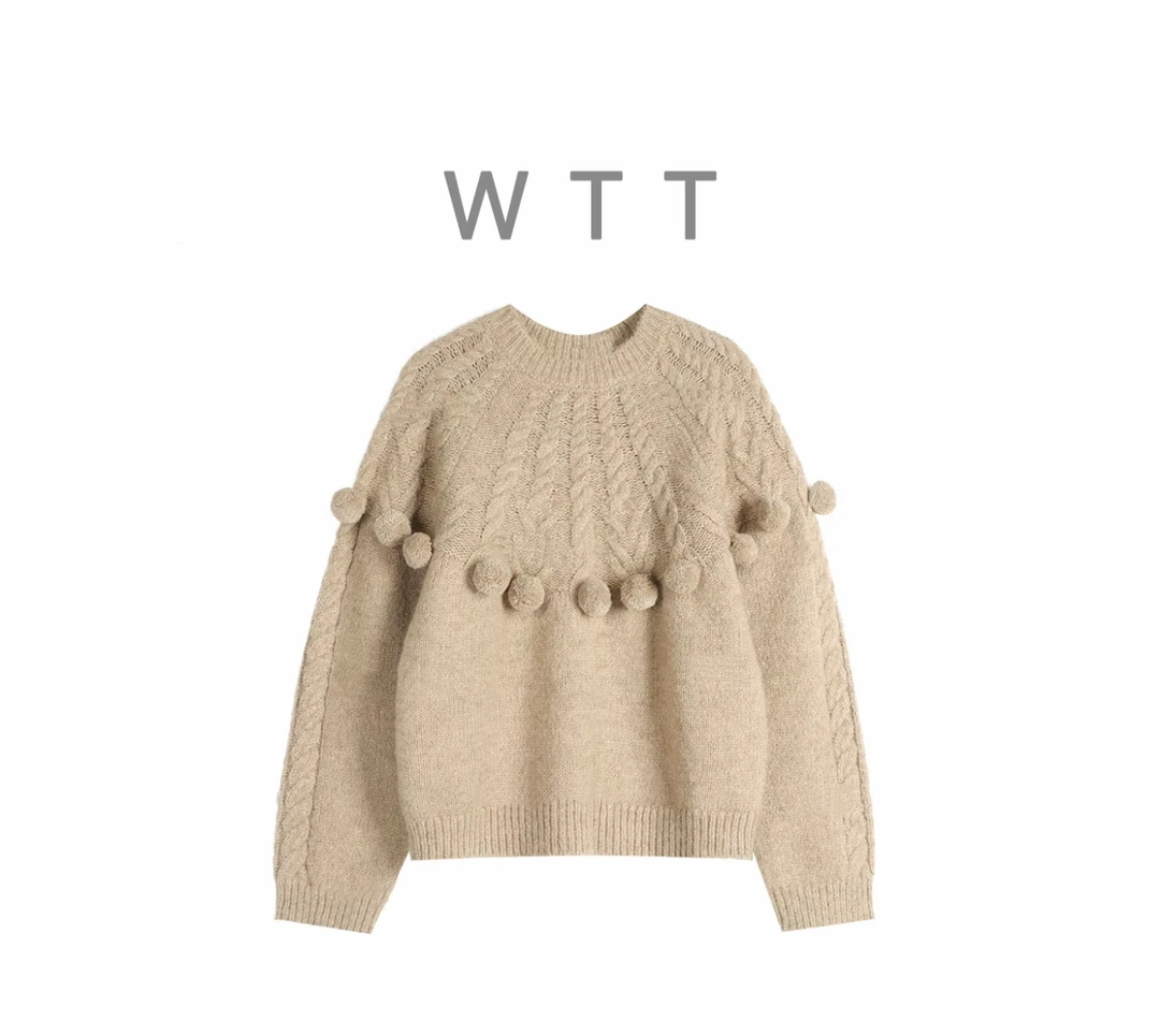【WTT】气质小毛球慵懒休闲冬季保暖百搭毛领上衣W-7701
