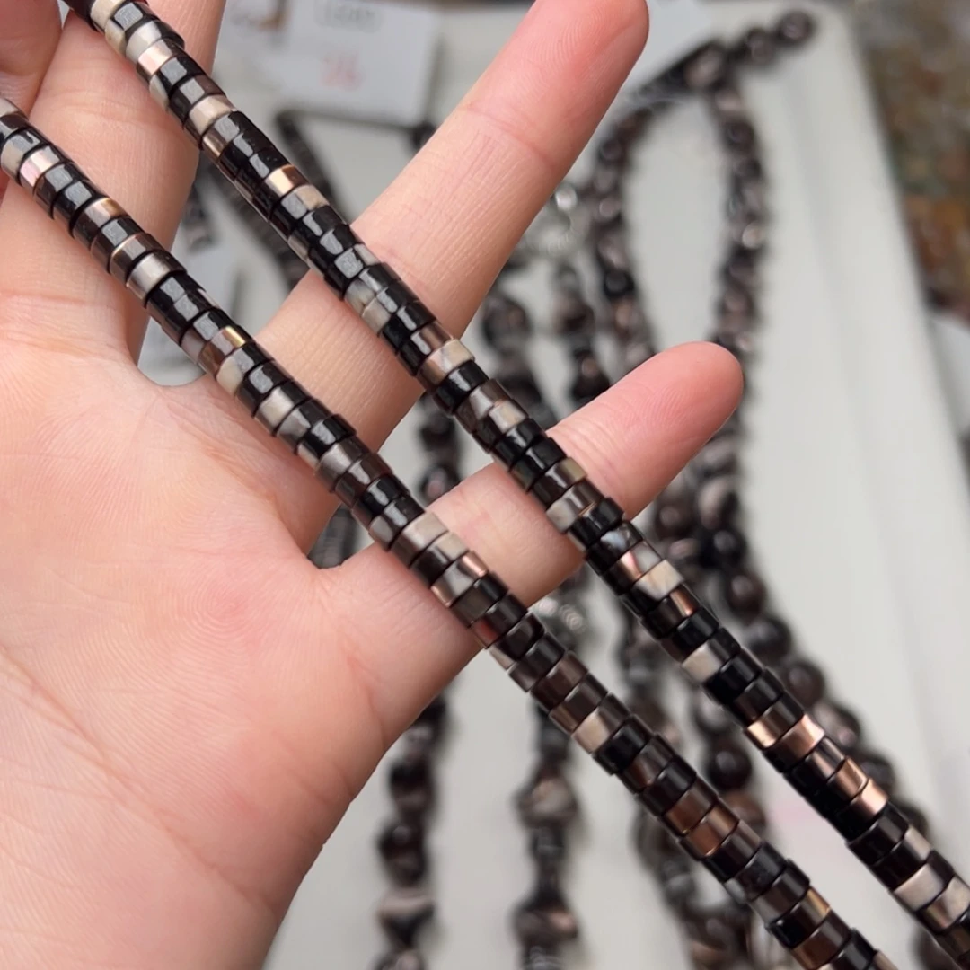 玛瑙/玉髓合金珠宝半成品L696。6mm天然黑金贝直切隔片一条