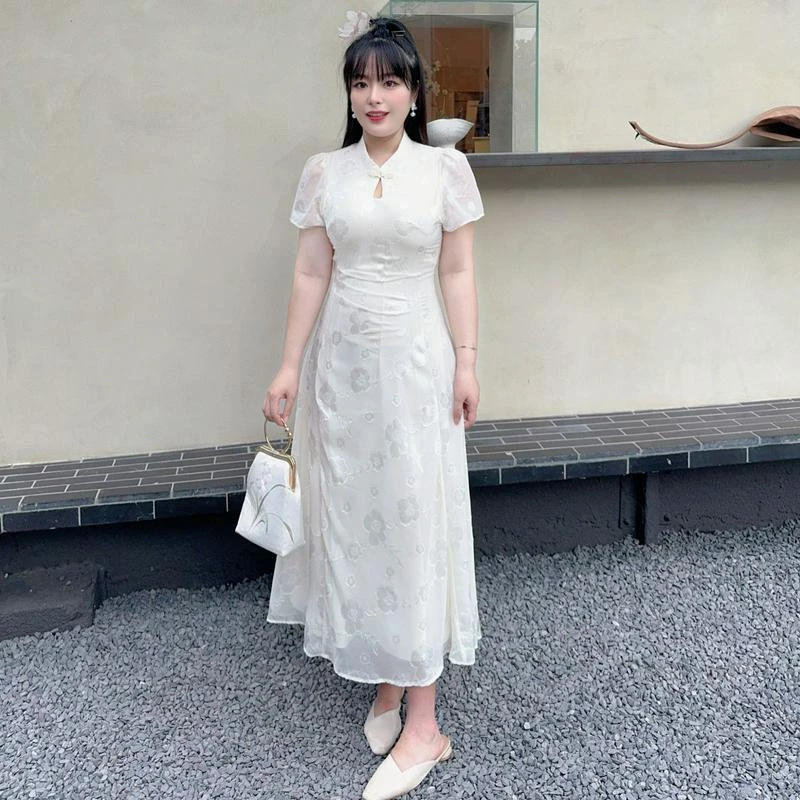 温柔改良37253大码连衣裙夏季/新中式国风胖mm37252新款旗袍裙