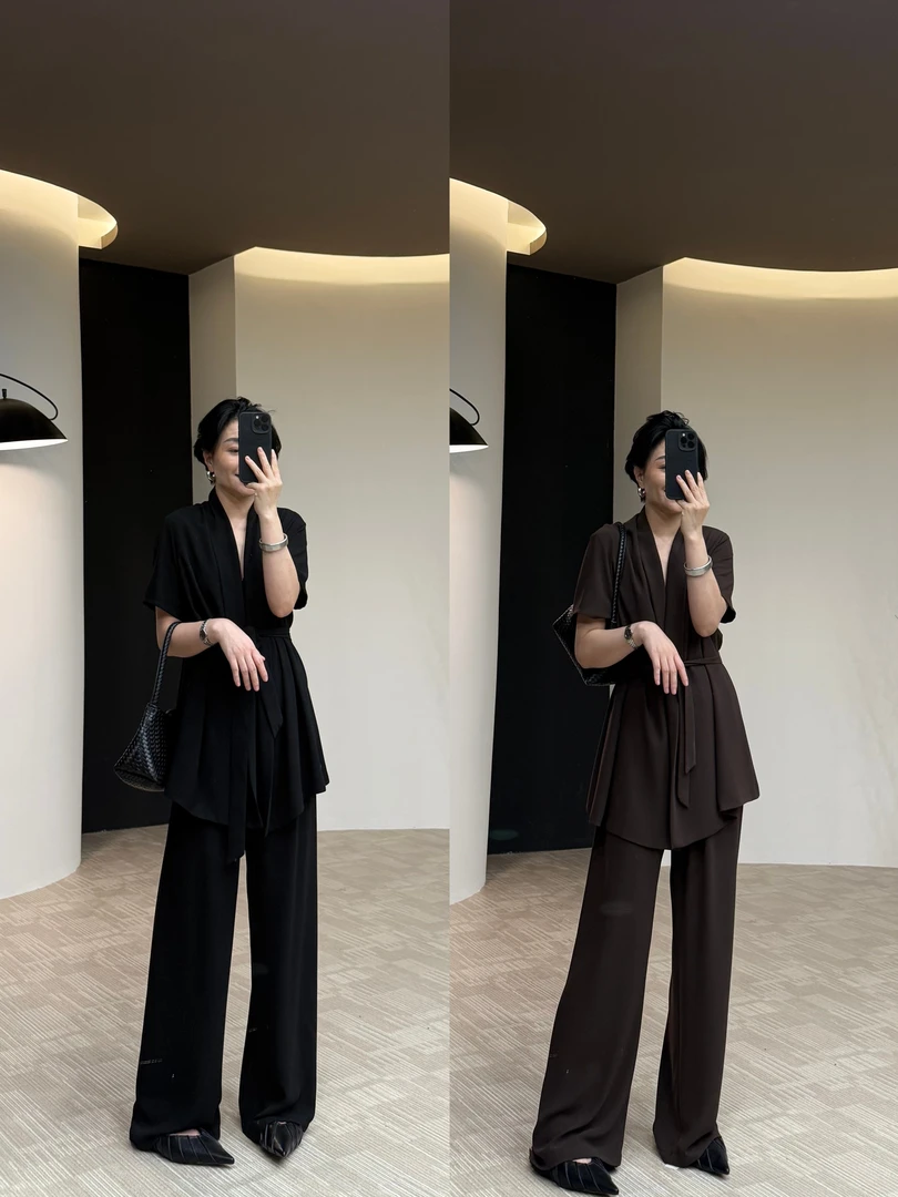 美丽定制极简气质半袖衬衣套裤160斤以内