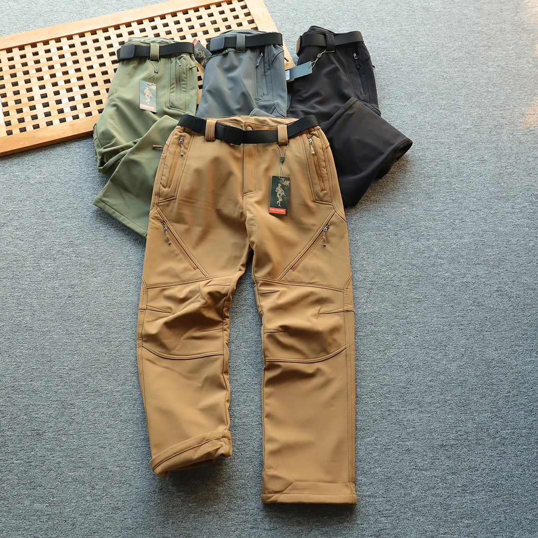 美单 户外男士战术软壳冲锋裤直筒裤复合一体绒保暖休闲裤