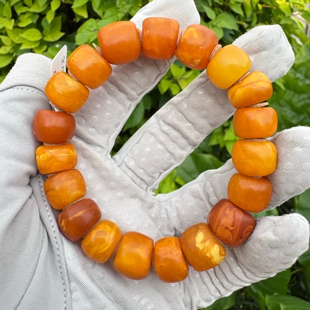 假一赔十，天然琥珀蜜蜡，橘皮老花蜡手串，号336 多样性发