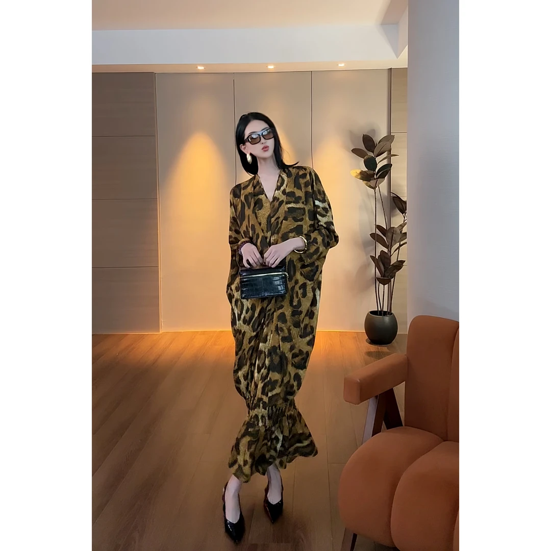 紫紫 新艺术 野生美学系列豹纹复古气质连衣裙ZD02LZHJ739