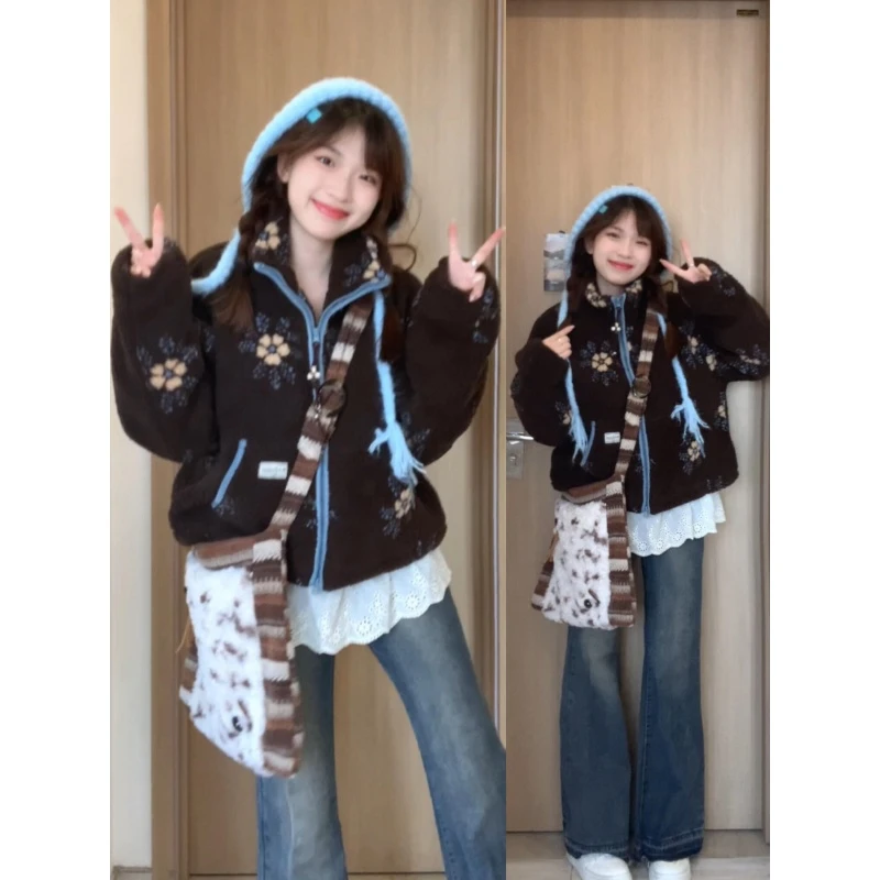 MARIE.COCO新款韩系少女风设计感花纹保暖外套搭修身牛仔裤秋冬装