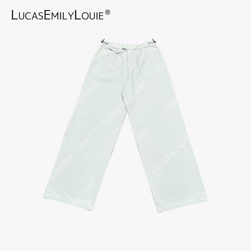 LUCASEMILYLOUIE 欢姐0220可调节扣袢休闲直筒白牛仔裤2510457