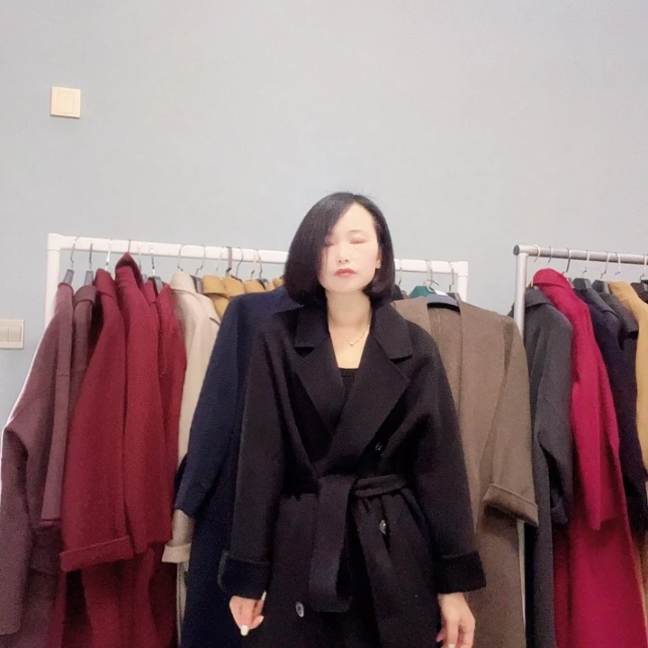 双面呢大衣黑色801长款M码