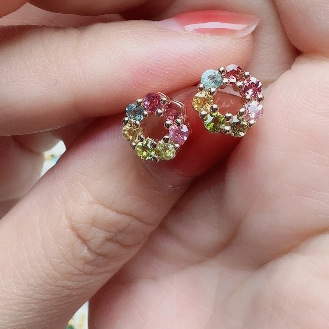 碧玺耳饰银S925镶嵌耳钉