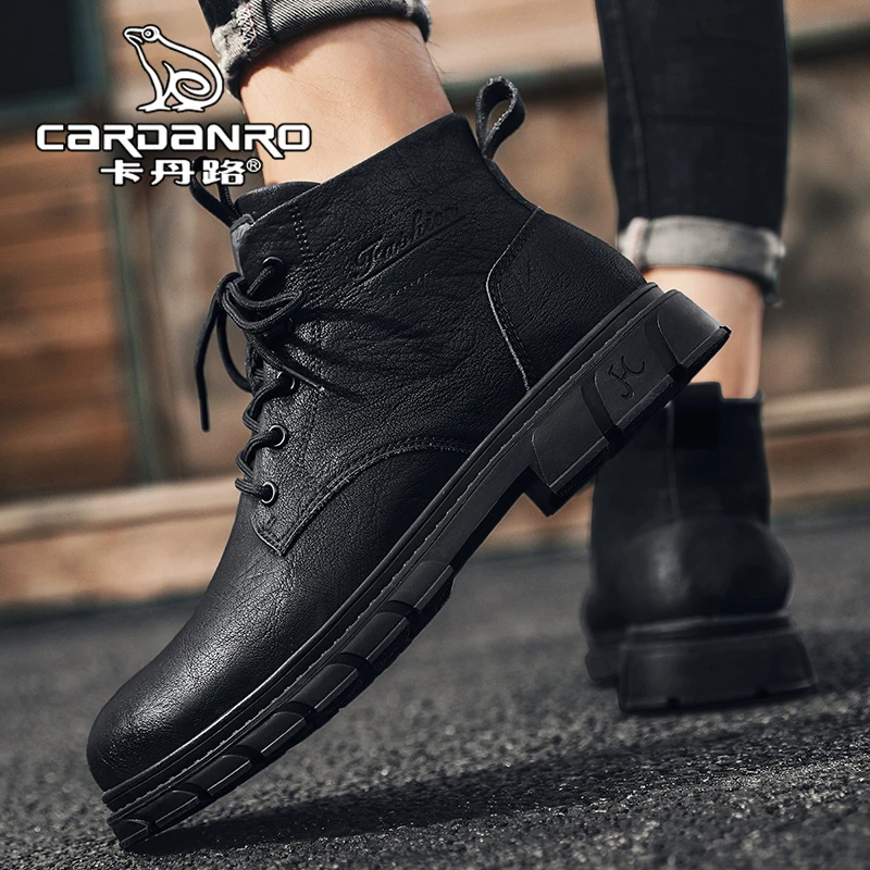 意大利卡丹路马丁靴男秋季高帮复古英伦风中帮皮鞋男士黑色工装靴