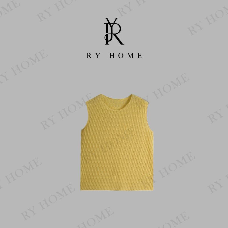 【容雨RYHOME】100%莱赛尔＋小香风菠萝纹圆领无袖毛衣252M2956