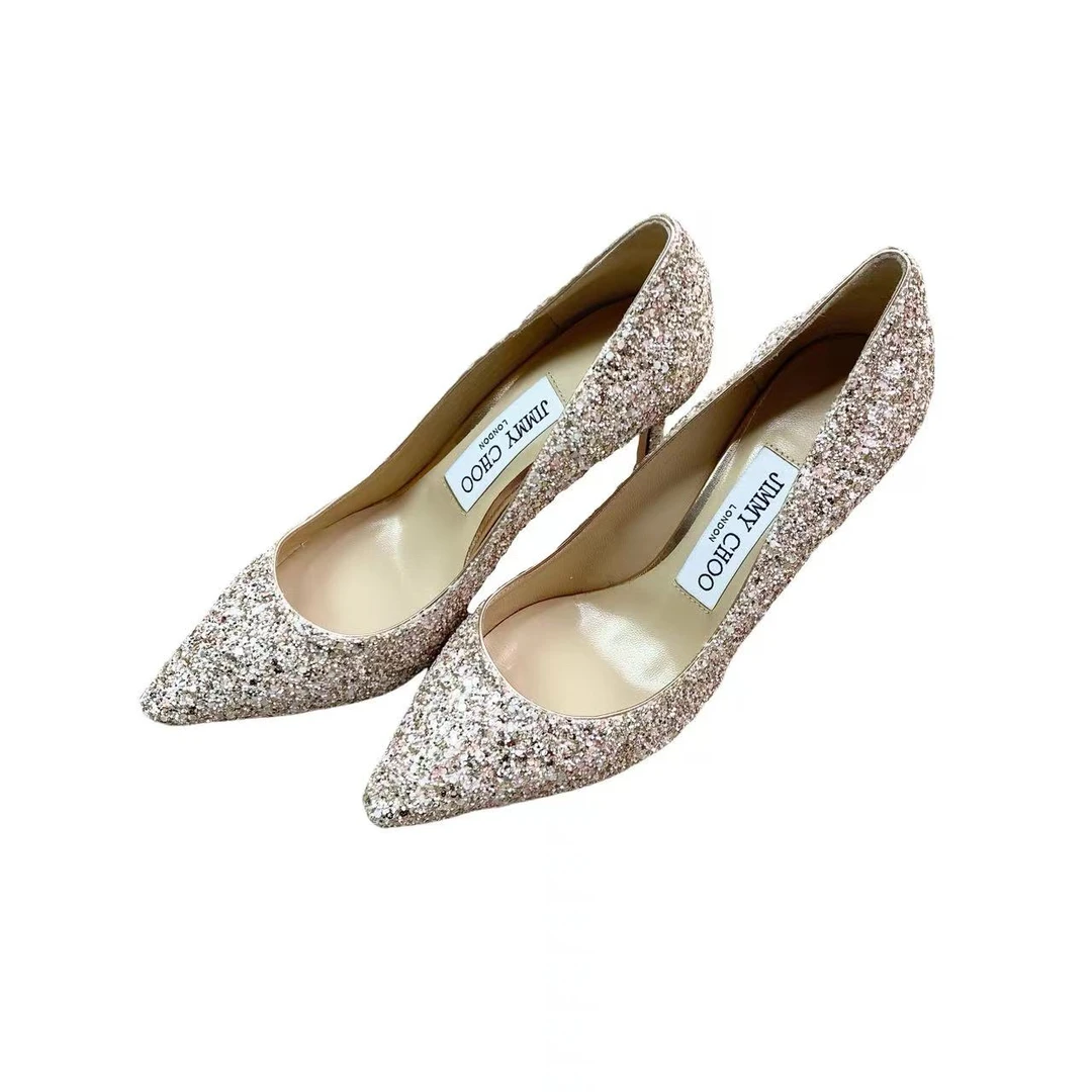 95新 JIMMY CHOO/吉米周  aa零八八五 亮片高跟鞋 34.5码 鞋盒