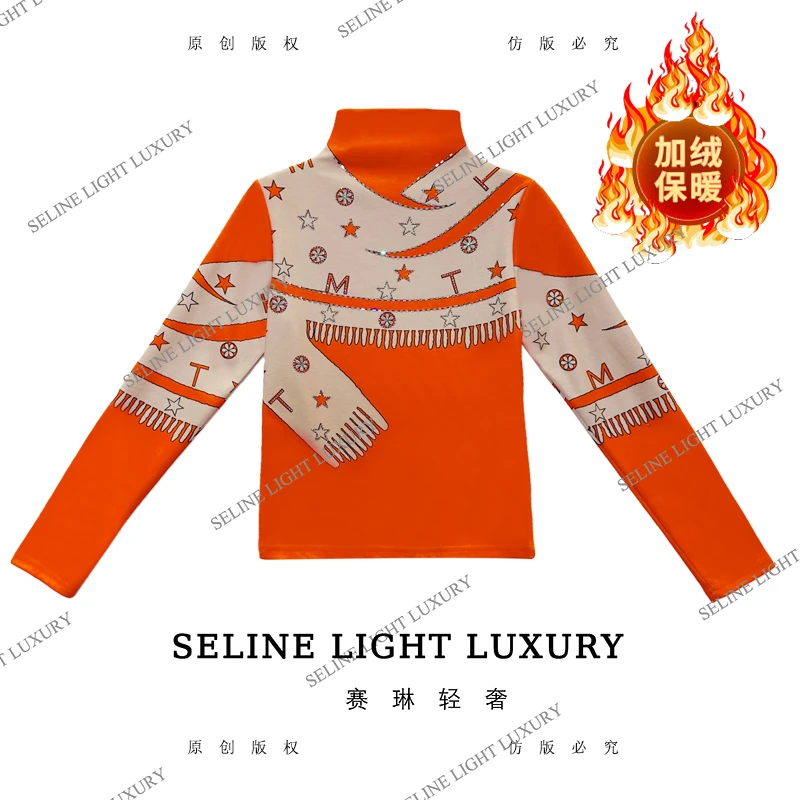 【25Q-793】太 2025 SELINE 原创氛围感围巾印花气质高领加绒长袖
