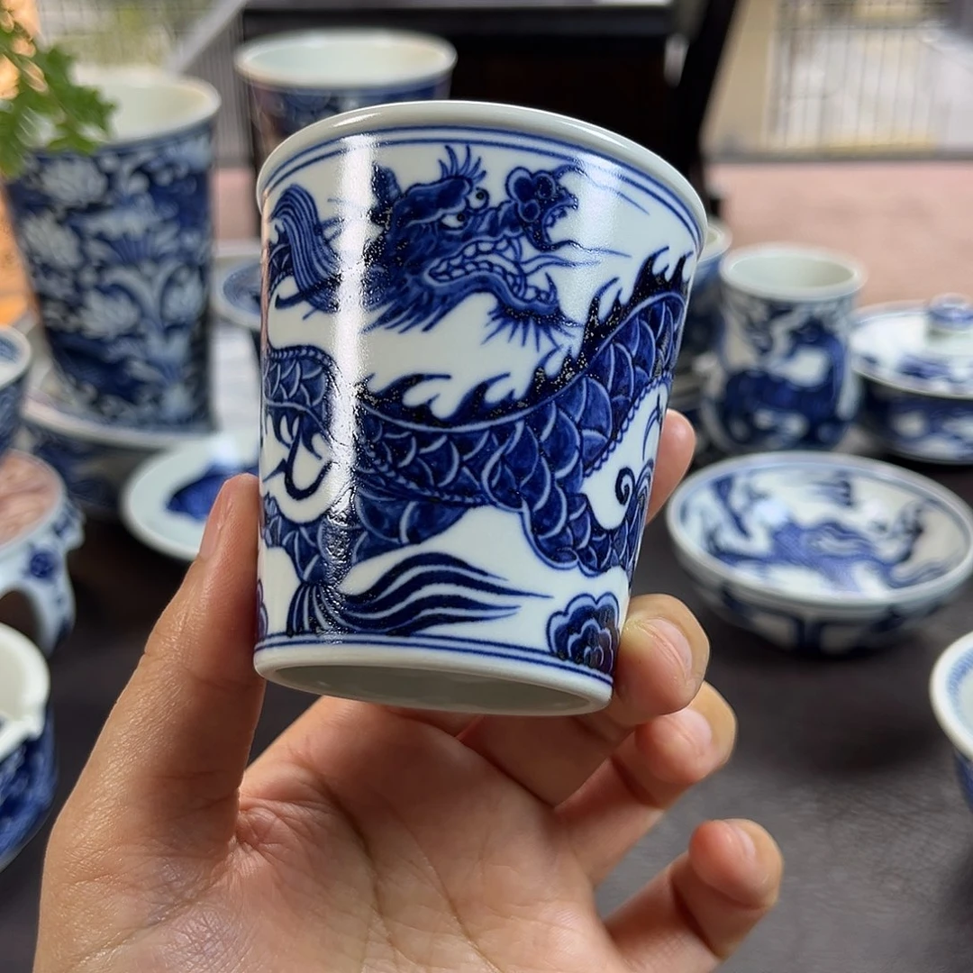 朝岚夕霞仿至正元青花原矿釉烧制全手绘主人杯