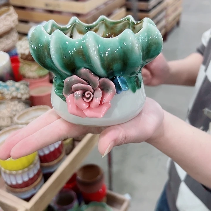 有孔.凑满10元发货多肉陶瓷花盆！